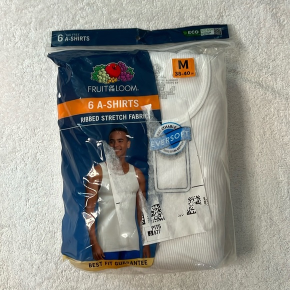 Fruit of the Loom Men’s 6 Pack Ribbed Stretch ‘A-Shirts’, Size Medium - Picture 1 of 3